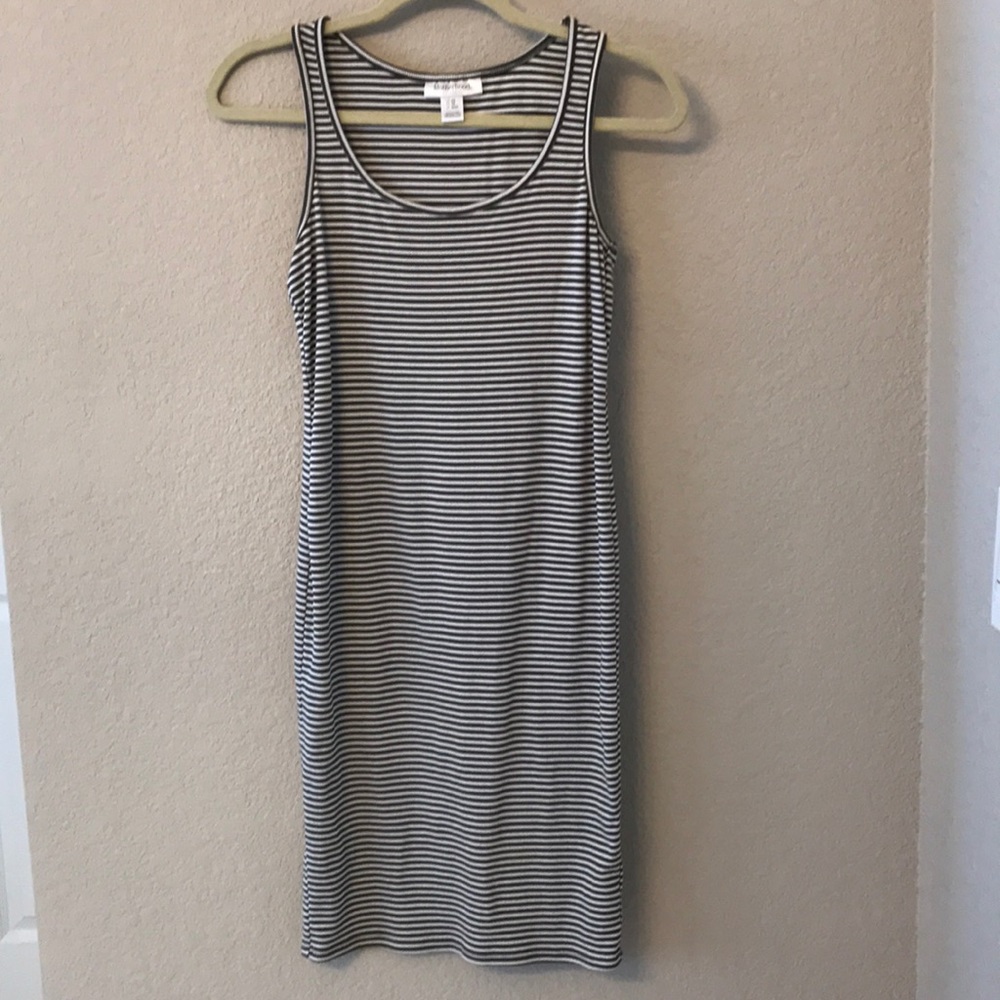 Gray and white striped bodycon maternity dress